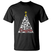 Dark charcoal daughter Christmas tree T-shirt with colorful ornament graphic