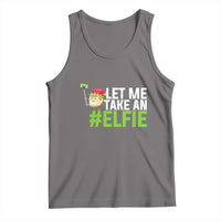 Dark gray tank top with elf graphic and 'LET ME TAKE AN #ELFIE' print