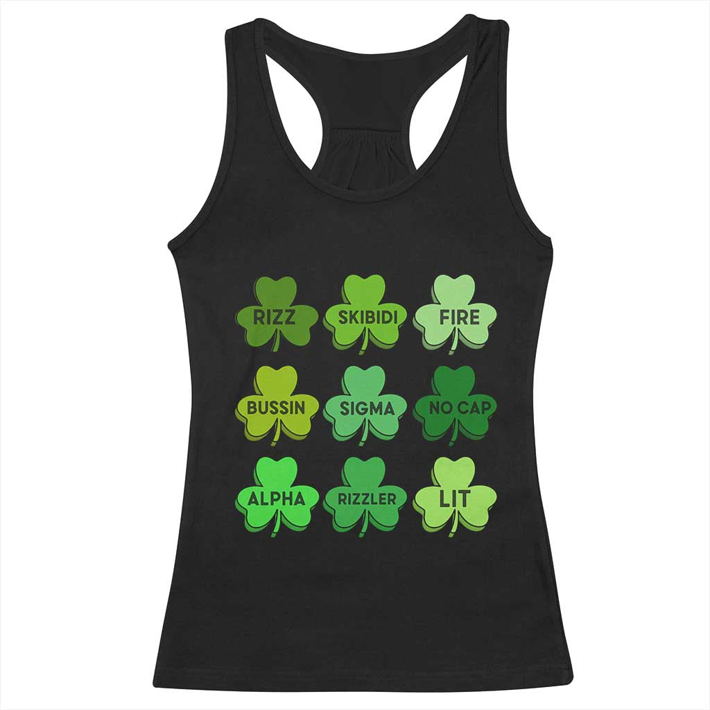 Funny St Patricks Day Skibi Rizz Racerback Tank Top No Cap