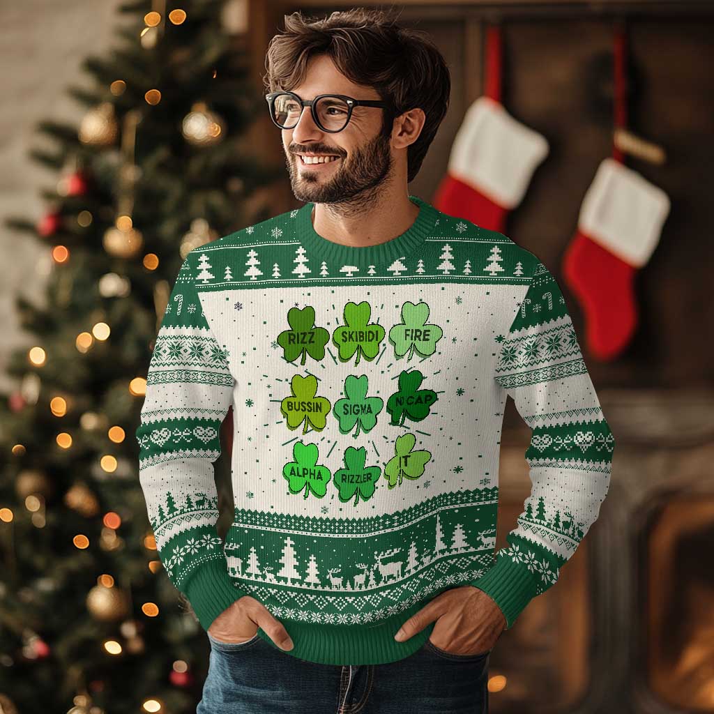 Funny St Patricks Day Skibi Rizz Knitted Sweatshirt No Cap