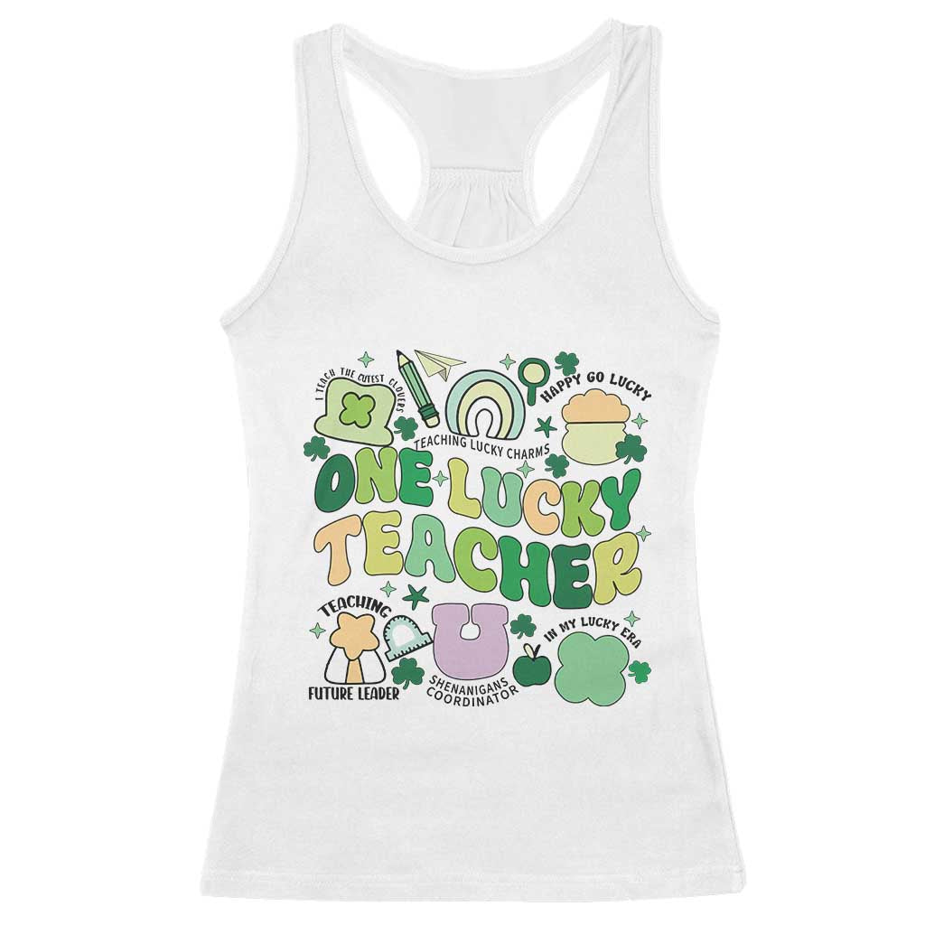 Teachers St Patrick's Day Racerback Tank Top One Lucky Teacher Retro Groovy