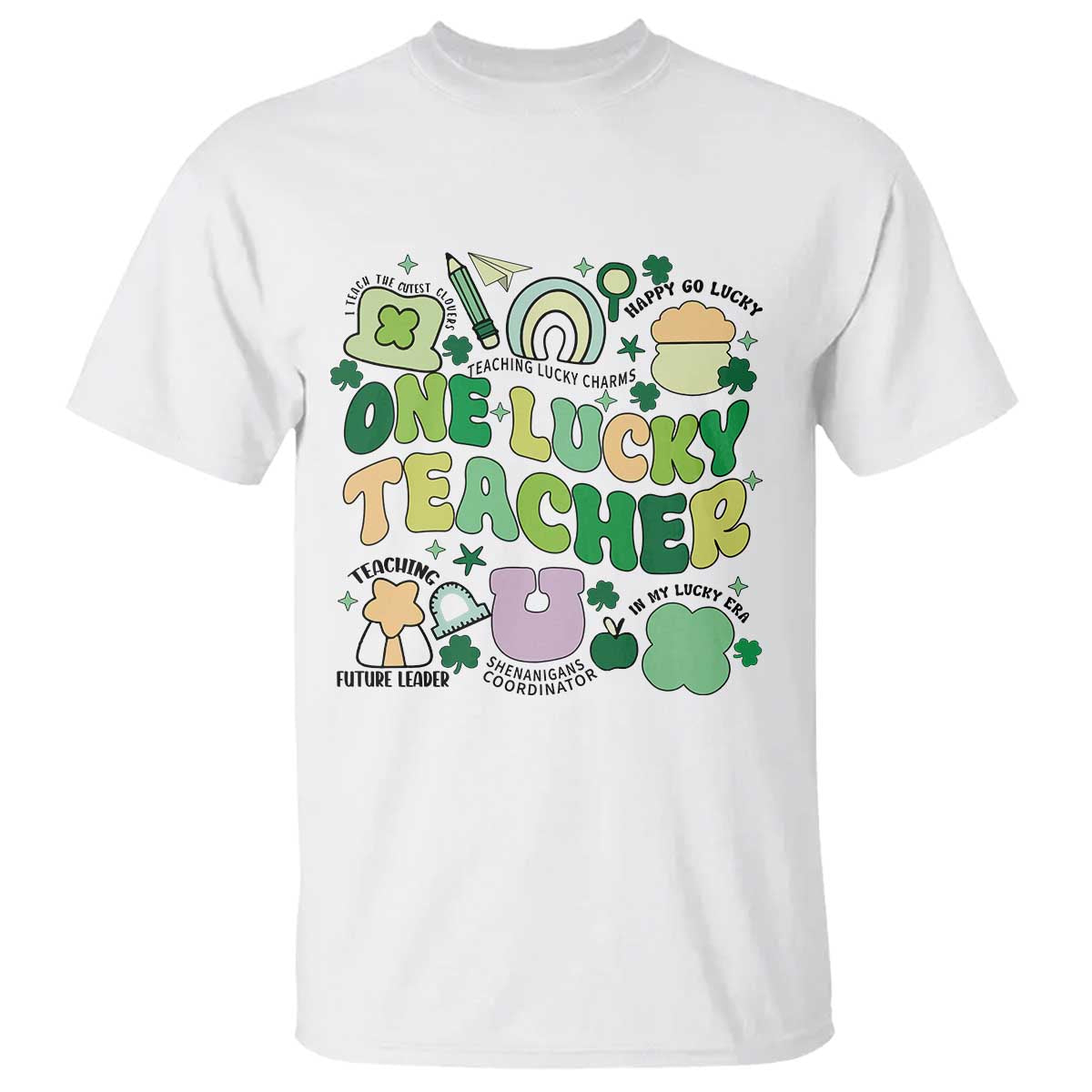 Teachers St Patrick's Day T Shirt One Lucky Teacher Retro Groovy