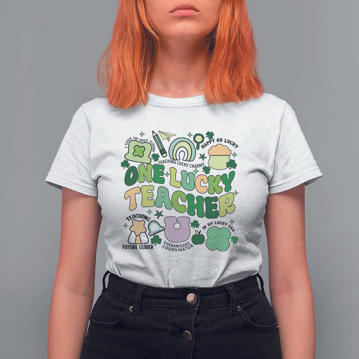 Teachers St Patrick's Day T Shirt For Women One Lucky Teacher Retro Groovy