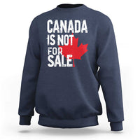 Navy crewneck sweatshirt with distressed 'Canada is not for sale' text and red maple leaf.