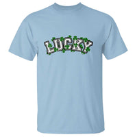 Light blue T-shirt with 'LUCK' shamrock graphic