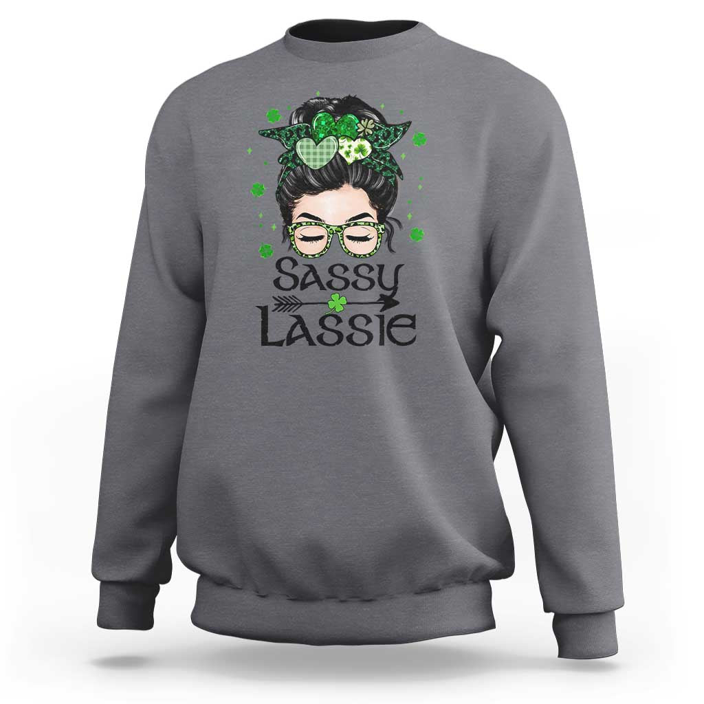 Lucky Sassy Lassie Messy Bun Sweatshirt Funny St Patricks Day