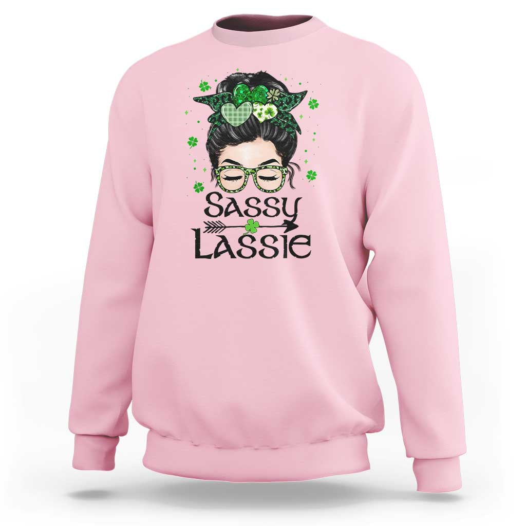 Lucky Sassy Lassie Messy Bun Sweatshirt Funny St Patricks Day