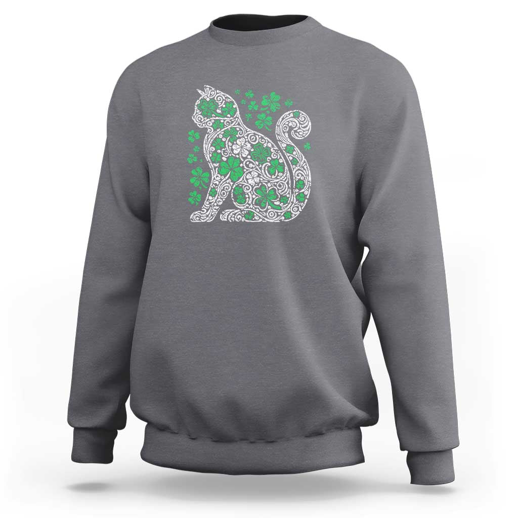Irish Shamrock Cat Graphic Sweatshirt Saint Patrick Day for Cat Lovers