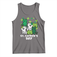 St. Patrick's Day cat graphic tank top, dark heather gray with green clover cats