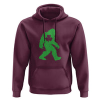 Maroon pullover hoodie with front kangaroo pocket and green Bigfoot shamrock graphic