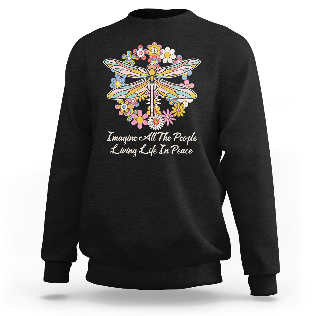 Imagine All the People Living in Peace Shirt, Dragonfly T-Shirt, Hippie Shirt, Boho Style, Hippie Music Lover 70's Retro Sweatshirt - Wonder Print Shop