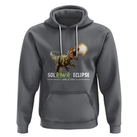 Charcoal dinosaur graphic hoodie with front pocket and drawstring hood