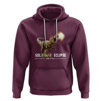 Purple dinosaur graphic hoodie with front pocket and drawstring hood