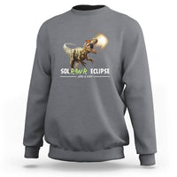 Dark heather gray dinosaur eclipse sweatshirt with front graphic, crewneck long sleeves