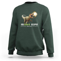 Dark forest green dinosaur eclipse sweatshirt with front graphic, crewneck long sleeves