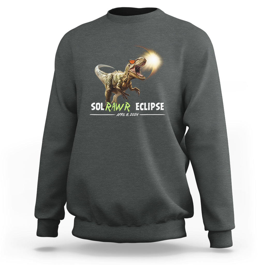 Charcoal dinosaur eclipse sweatshirt with front graphic, crewneck long sleeves