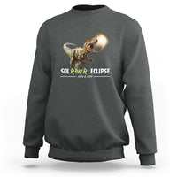 Charcoal dinosaur eclipse sweatshirt with front graphic, crewneck long sleeves
