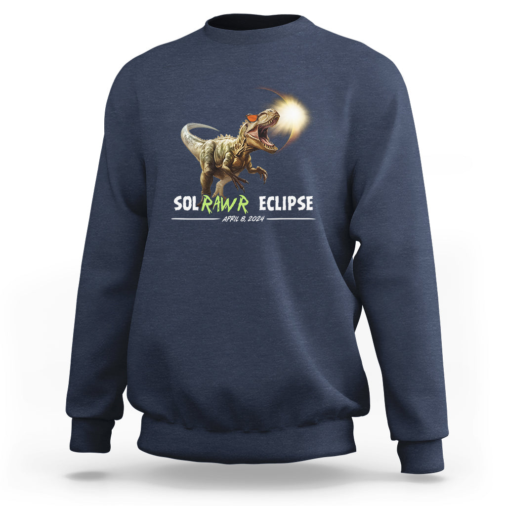 Navy dinosaur eclipse sweatshirt with front graphic, crewneck long sleeves