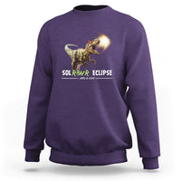 Purple dinosaur eclipse sweatshirt with front graphic, crewneck long sleeves