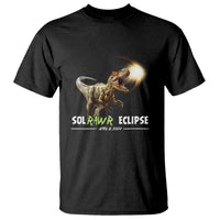Dinosaur solar eclipse T-shirt, black with graphic and “SOLRAWR ECLIPSE” text