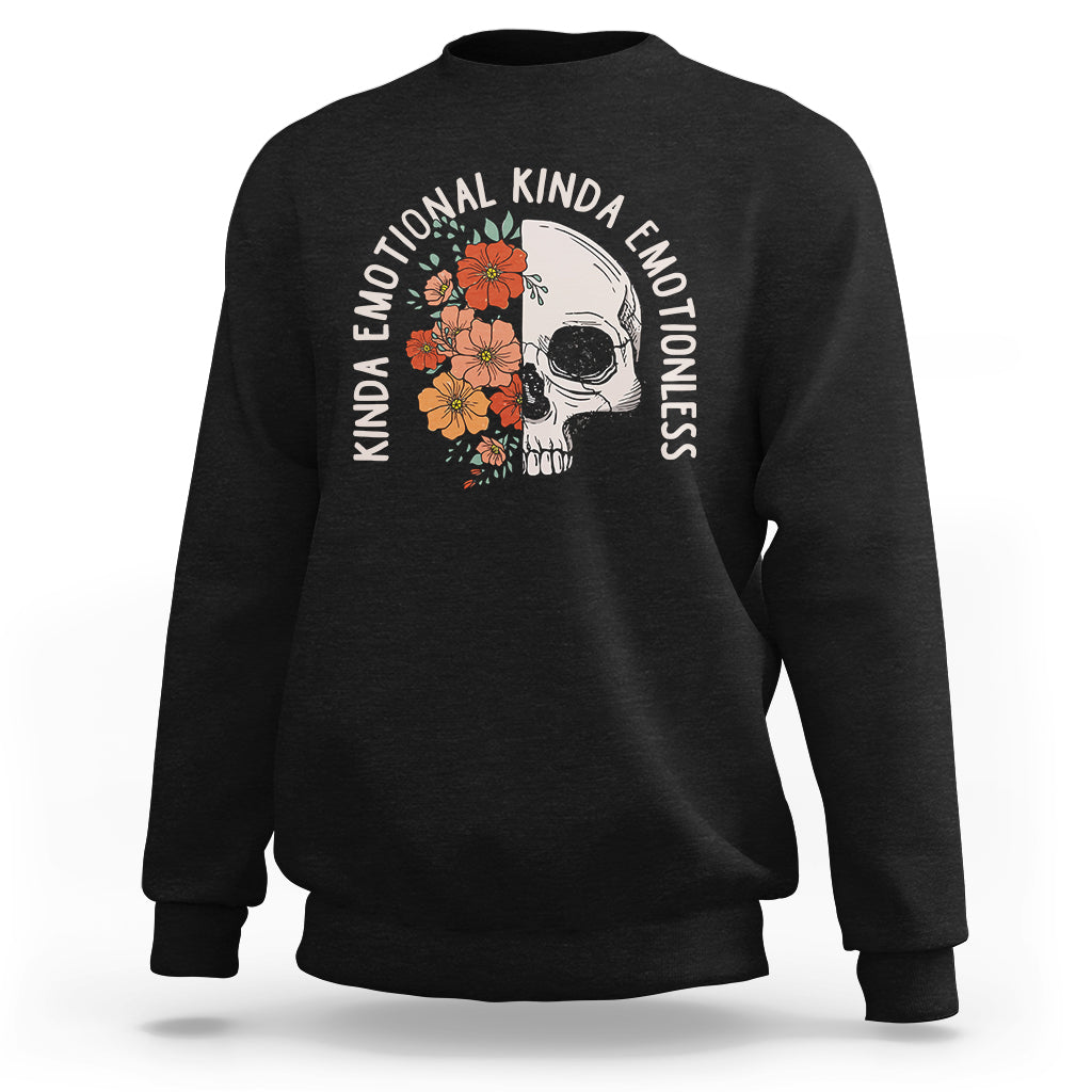 Black sweatshirt with back skull floral graphic and arched text print