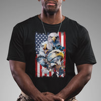 Men's graphic T-shirt in black with bald eagle and American flag-style print on front.