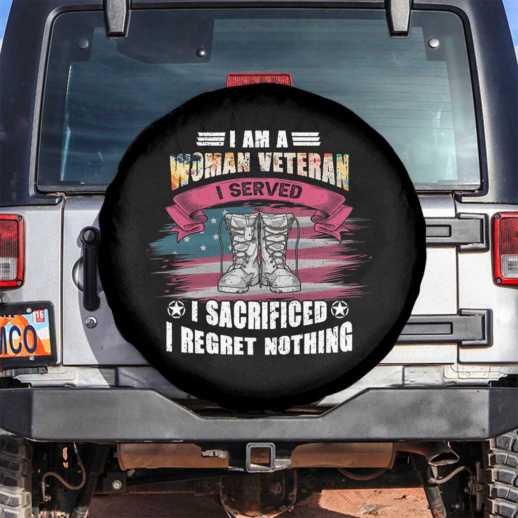 Female Veteran Spare Tire Cover I Am A Woman Veteran I Served I Sacrificed I Regret Nothing American Flag Combat Boots