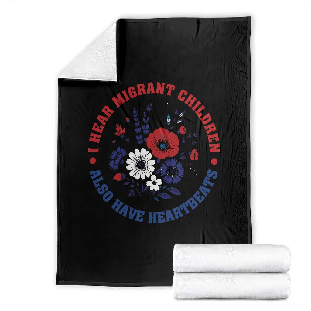 I Hear Migrant Children Also Have Heartbeats Throw Blanket Patriotic Red White Blue Floral Human Rights