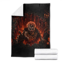 Scary Evil Clown Crawling Out Fiery Pit 3D Halloween Optical Illusion Throw Blanket