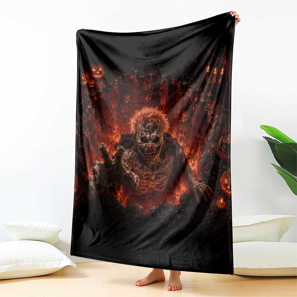 Scary Evil Clown Crawling Out Fiery Pit 3D Halloween Optical Illusion Throw Blanket