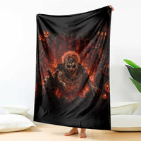 Scary Evil Clown Crawling Out Fiery Pit 3D Halloween Optical Illusion Throw Blanket