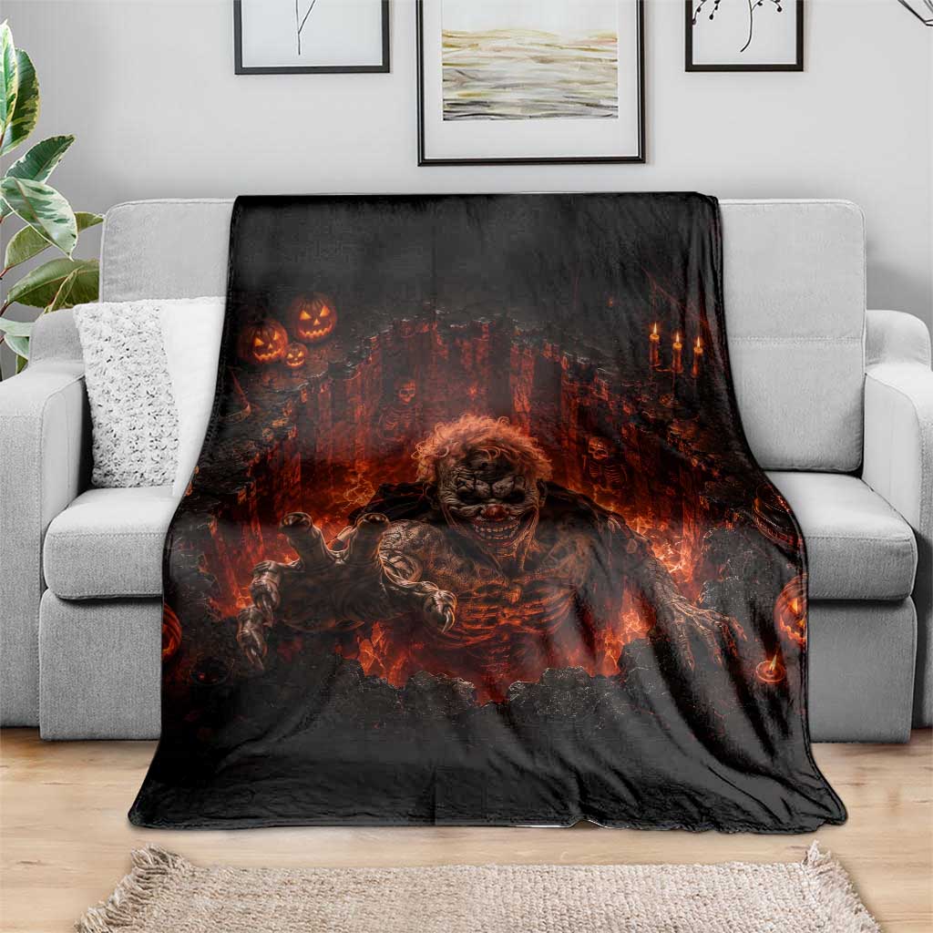 Scary Evil Clown Crawling Out Fiery Pit 3D Halloween Optical Illusion Throw Blanket