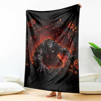 Creepy Werewolf Monster Crawling Out Fiery Pit 3D Halloween Optical Illusion Throw Blanket