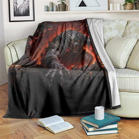 Creepy Werewolf Monster Crawling Out Fiery Pit 3D Halloween Optical Illusion Throw Blanket