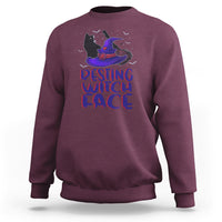 Maroon sweatshirt featuring a purple witch hat cat and "resting witch face" lettering
