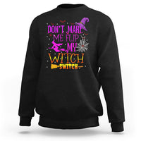 Black Halloween sweatshirt with witch switch slogan graphic on front
