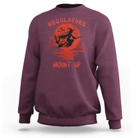 Maroon Halloween witch sweatshirt with orange 'REGULATORS' and 'MOUNT UP' graphic