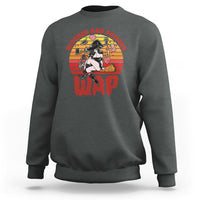 Dark heather witch graphic sweatshirt with retro cauldron scene on chest