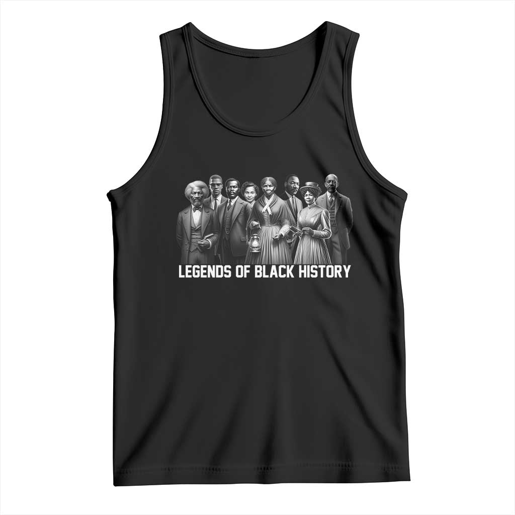 Black tank top with scoop neck and graphic "LEGENDS OF BLACK HISTORY"
