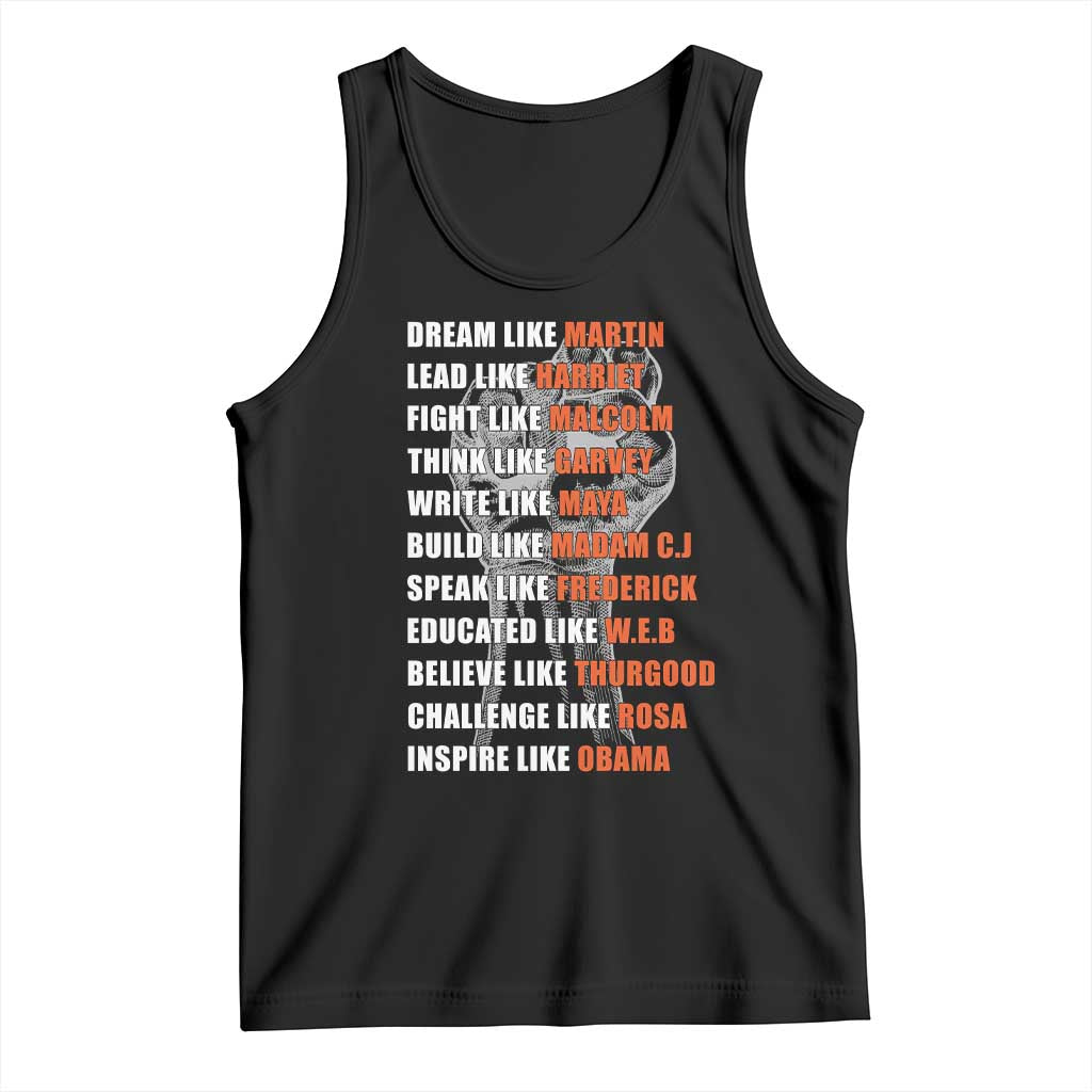 Black slogan tank top with bold typographic text graphic on the front