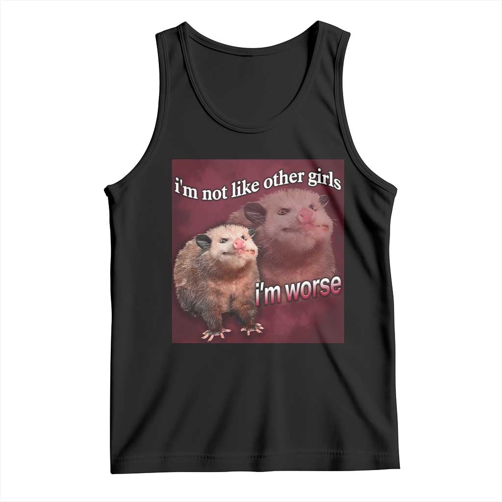 Black opossum graphic tank top with crew neck and sleeveless fit