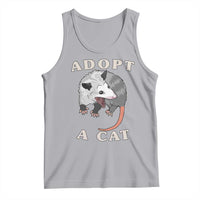Light gray graphic tank top with opossum and text 'ADOPT A CAT'