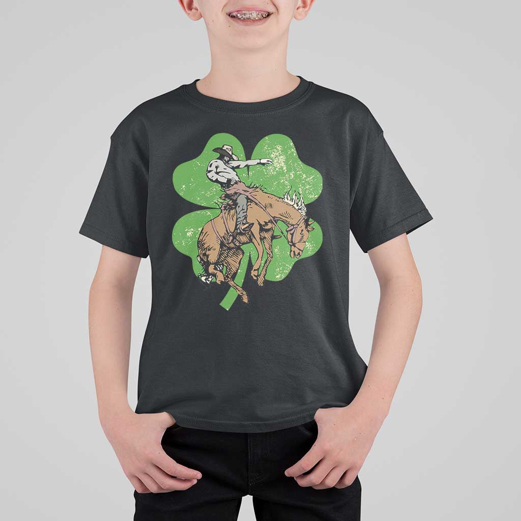 St Patrick's Day Lucky Cowboy T Shirt For Kid Retro Vintage Clover