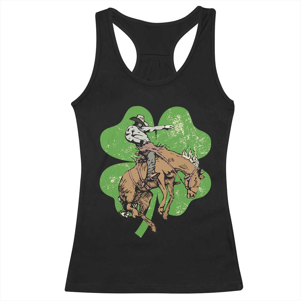 St Patrick's Day Lucky Cowboy Racerback Tank Top Retro Vintage Clover