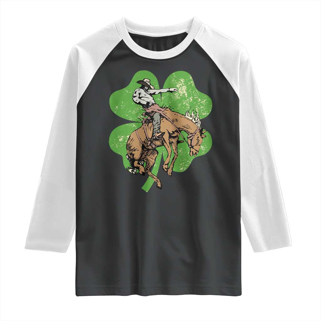 St Patrick's Day Lucky Cowboy Raglan Shirt Retro Vintage Clover