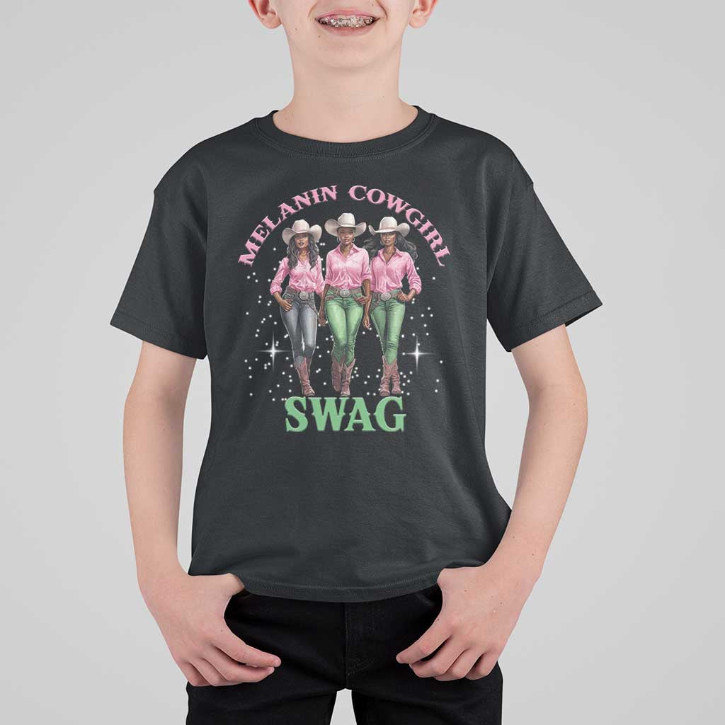 Melanin Cowgirl Swag T Shirt For Kid Pink Green African American Cowgirls Black History