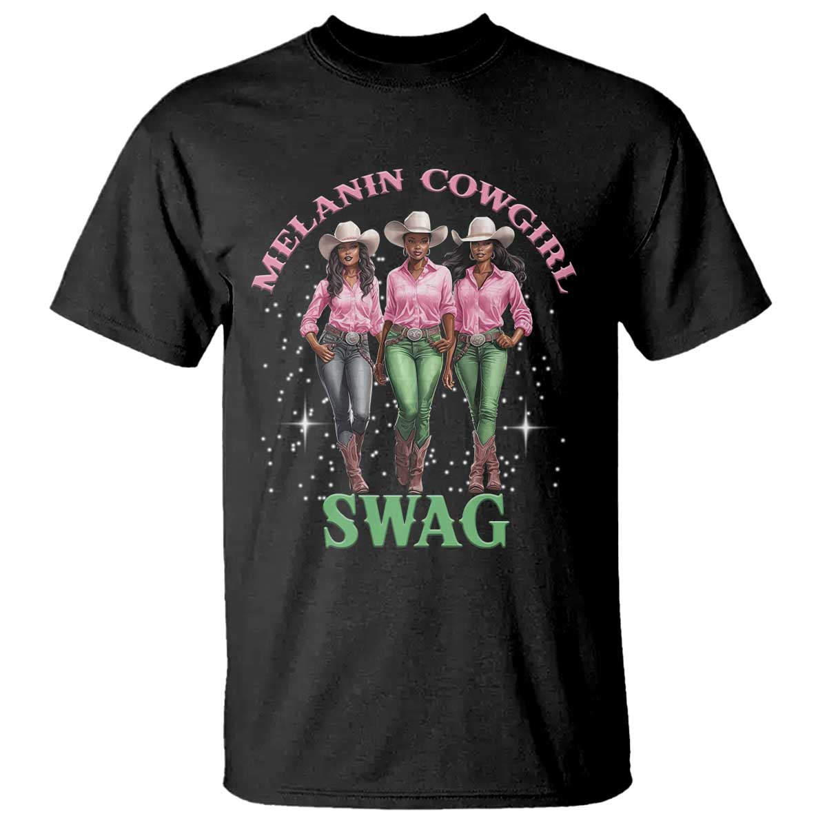 Melanin Cowgirl Swag T Shirt Pink Green African American Cowgirls Black History