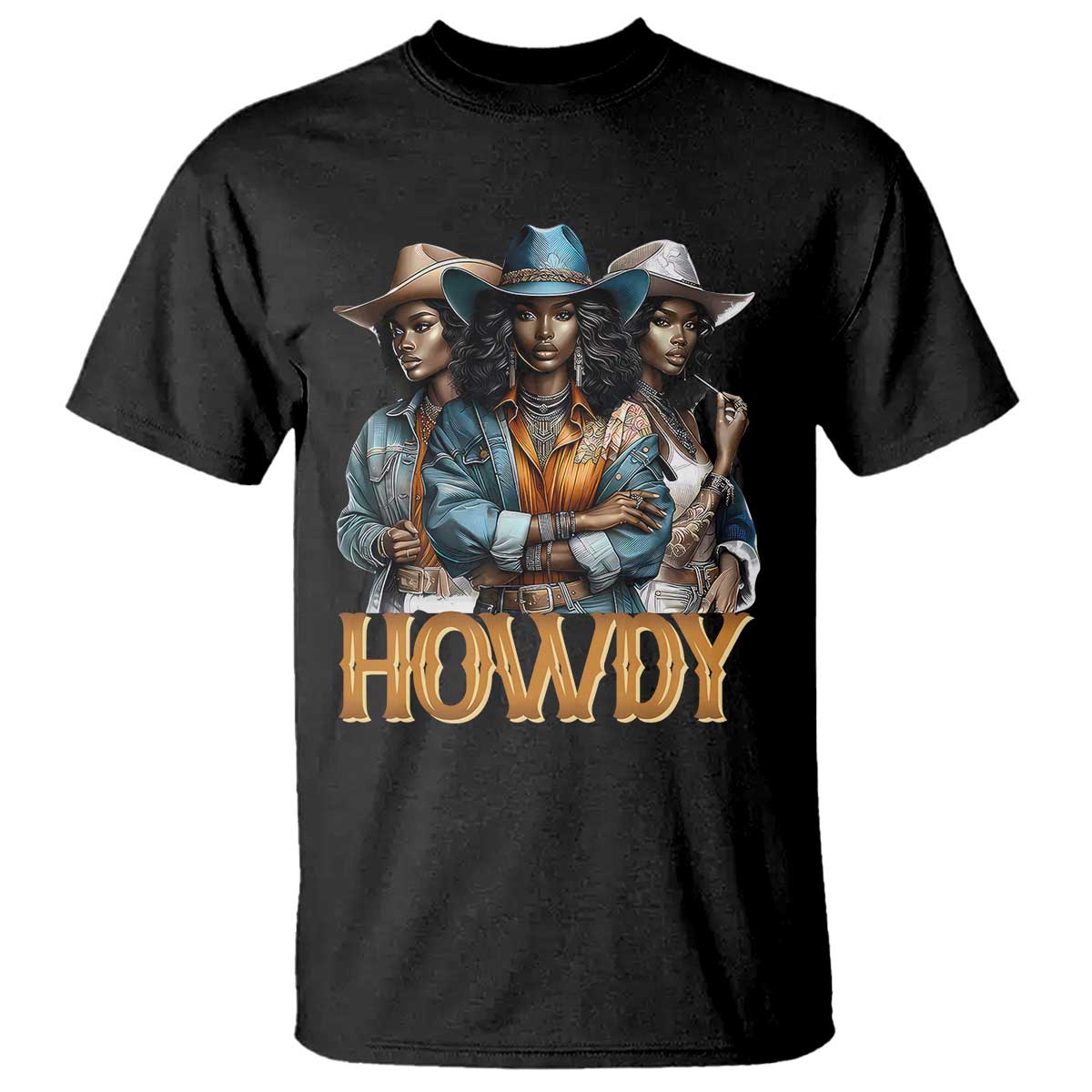 Howdy Melanin Cowgirl T Shirt Retro Western Rodeo African American Women Black History