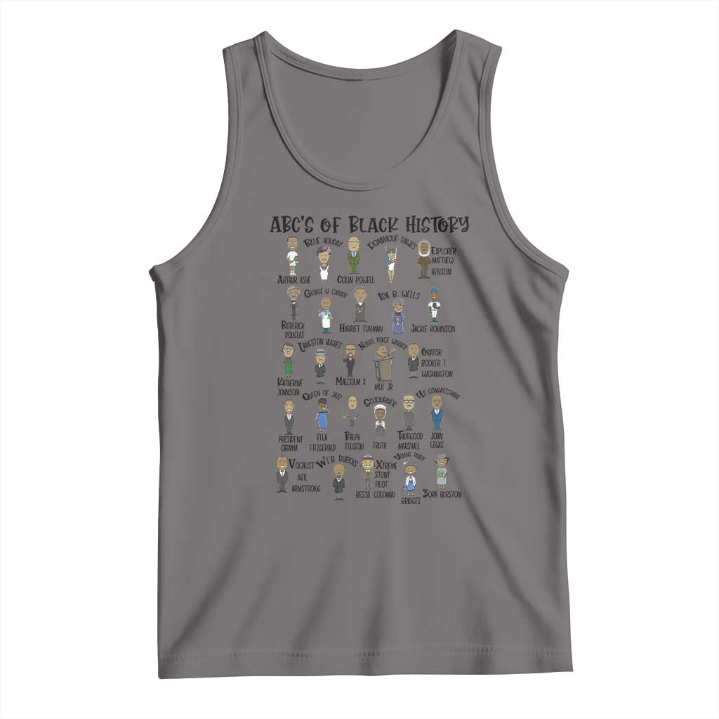 Gray sleeveless tank top with alphabet themed Black History Month graphic