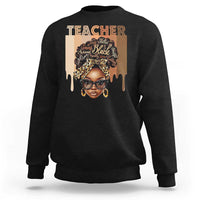 Black crewneck sweatshirt with front graphic portrait and Teacher text